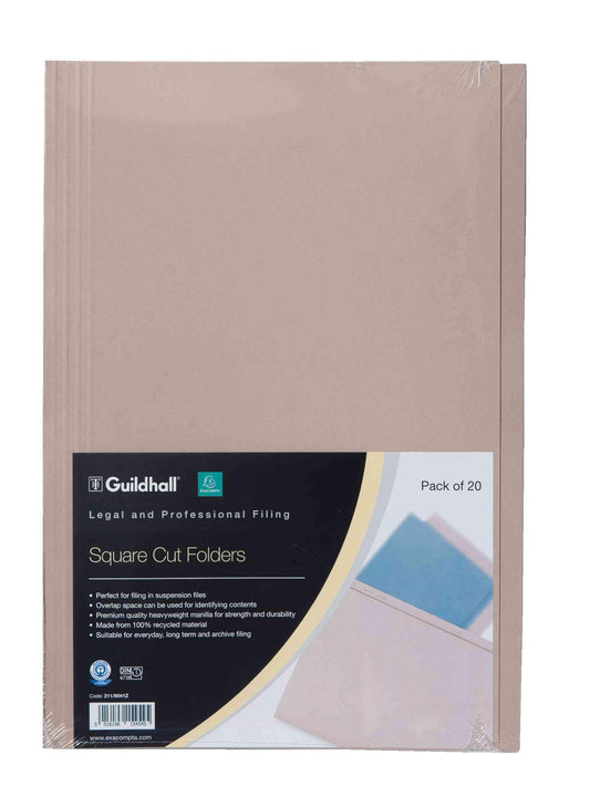 Exacompta - Ref 211/9041Z - Guildhall - Square Cut Folder, 350 x 242mm, 315gsm Heavyweight Premium Quality Manilla, Suitable for A4 & Foolscap Documents - Buff, Pack of 20