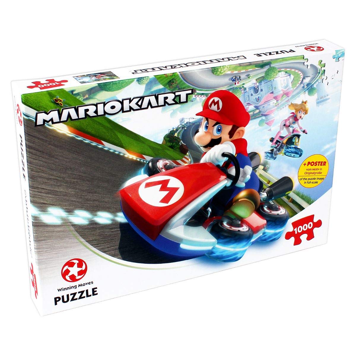 Winning Moves Mario Kart Funracer 1000 Piece Jigsaw Puzzle Game, Piece together the iconic Mario Kart scene, contains a full-scale poster of the puzzle image, gift and toy for ages 14 plus