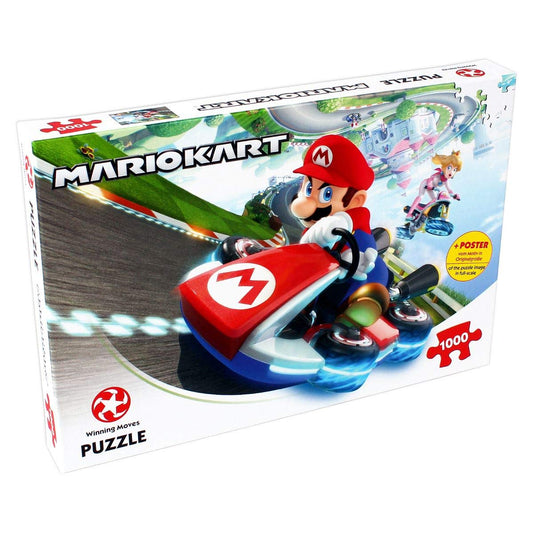 Winning Moves Mario Kart Funracer 1000 Piece Jigsaw Puzzle Game, Piece together the iconic Mario Kart scene, contains a full-scale poster of the puzzle image, gift and toy for ages 14 plus