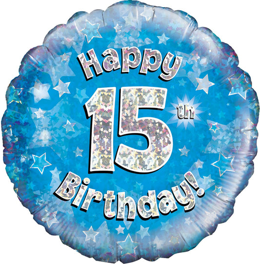 Oaktree UK Oaktree 18" Happy 15th Birthday Blue Holographic, Aluminium