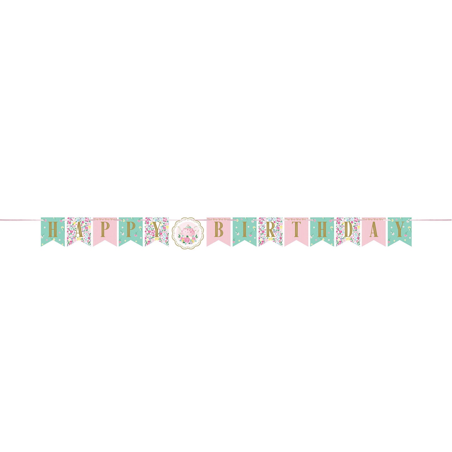 Creative Party Floral Tea Party Dainty Flowers Happy Birthday Ribbon Banner