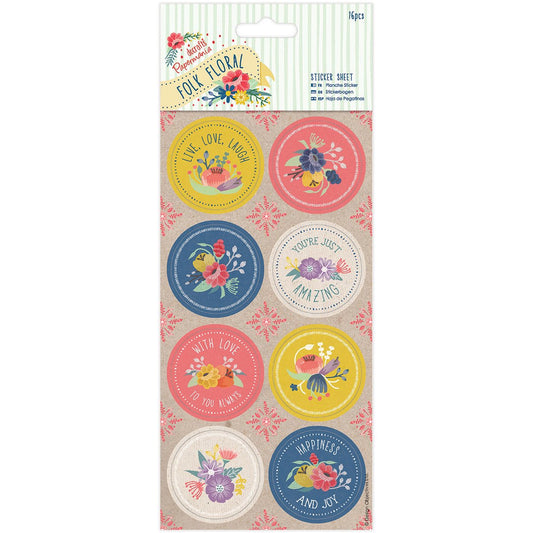 Folk Floral (Papermania) Embellishment Sticker Sheets (16pcs)