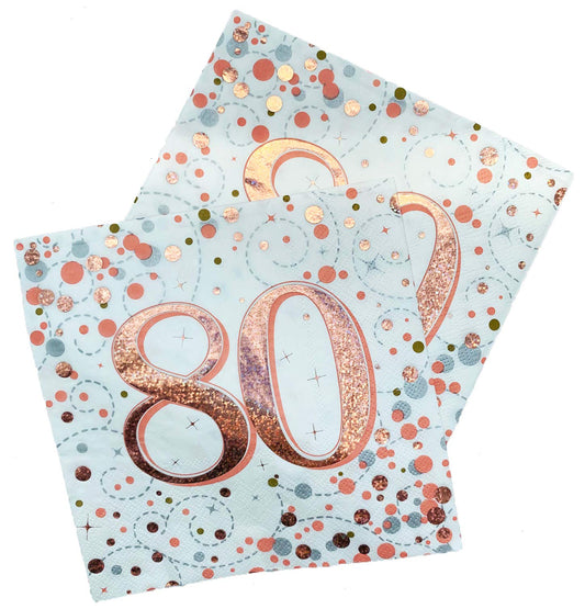 Oaktree Sparkling Fizz 80th Rose Gold 33cm x 33cm 3-ply Napkins 16pcs