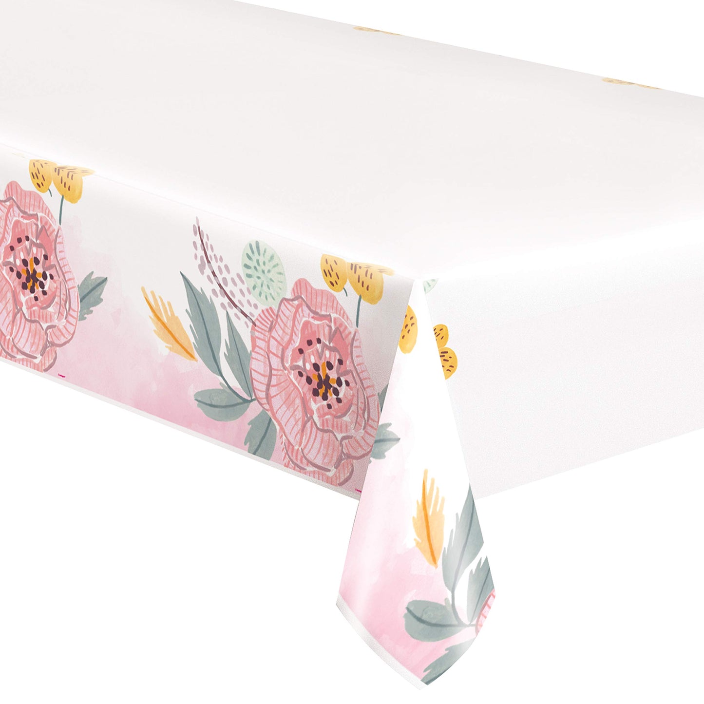 Rectangular Plastic Table Cover | Painted Floral Design | Party Tableware