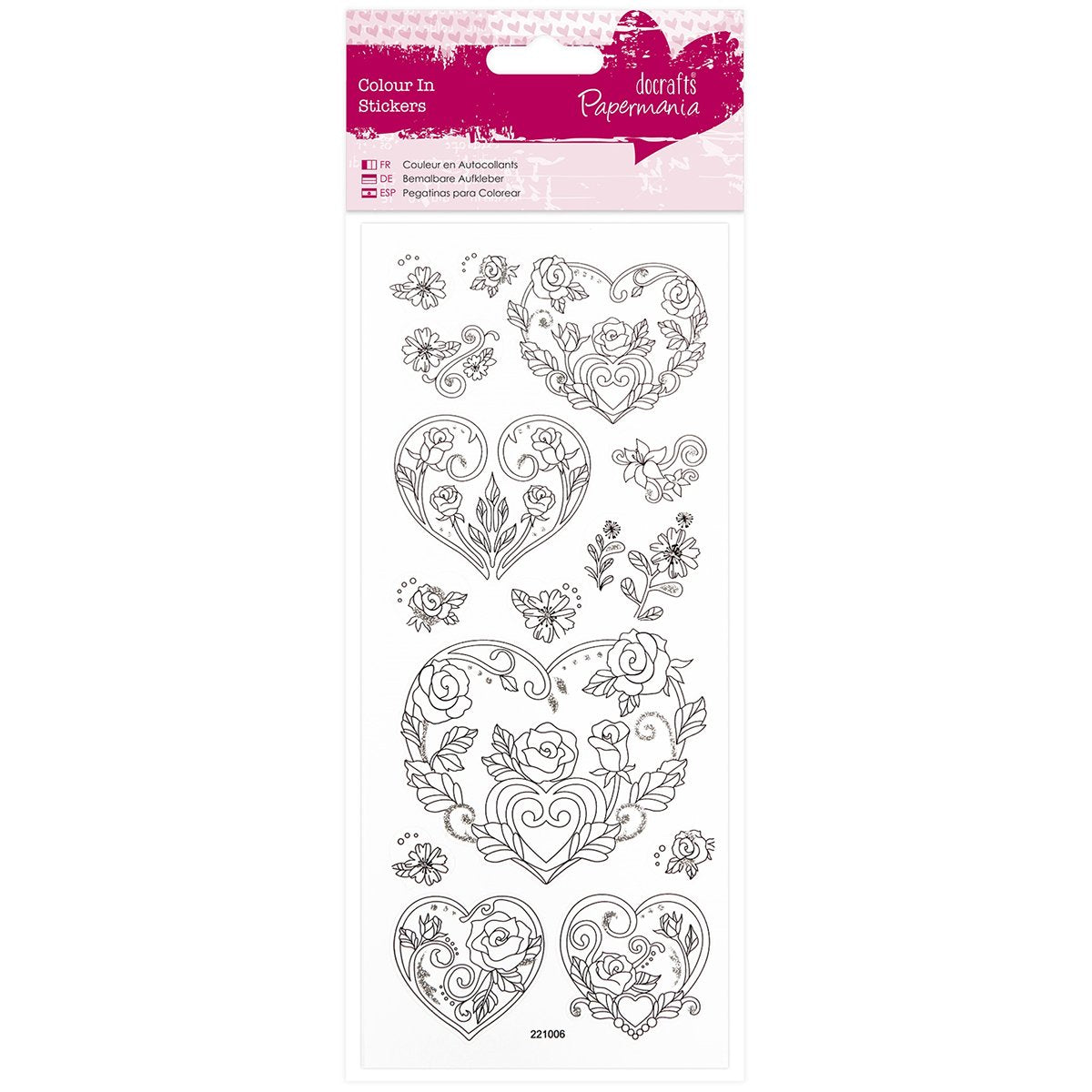 Papermania Glitter Colour In Stickers-Rose Heart