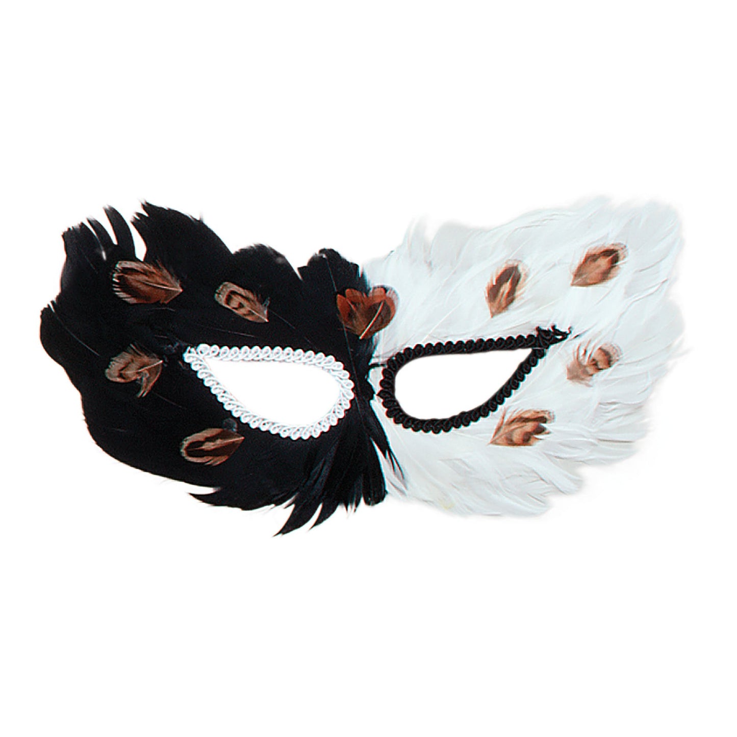 Bristol Novelty Feather Mask, Black and White, Pack of 1 Eye, One Size