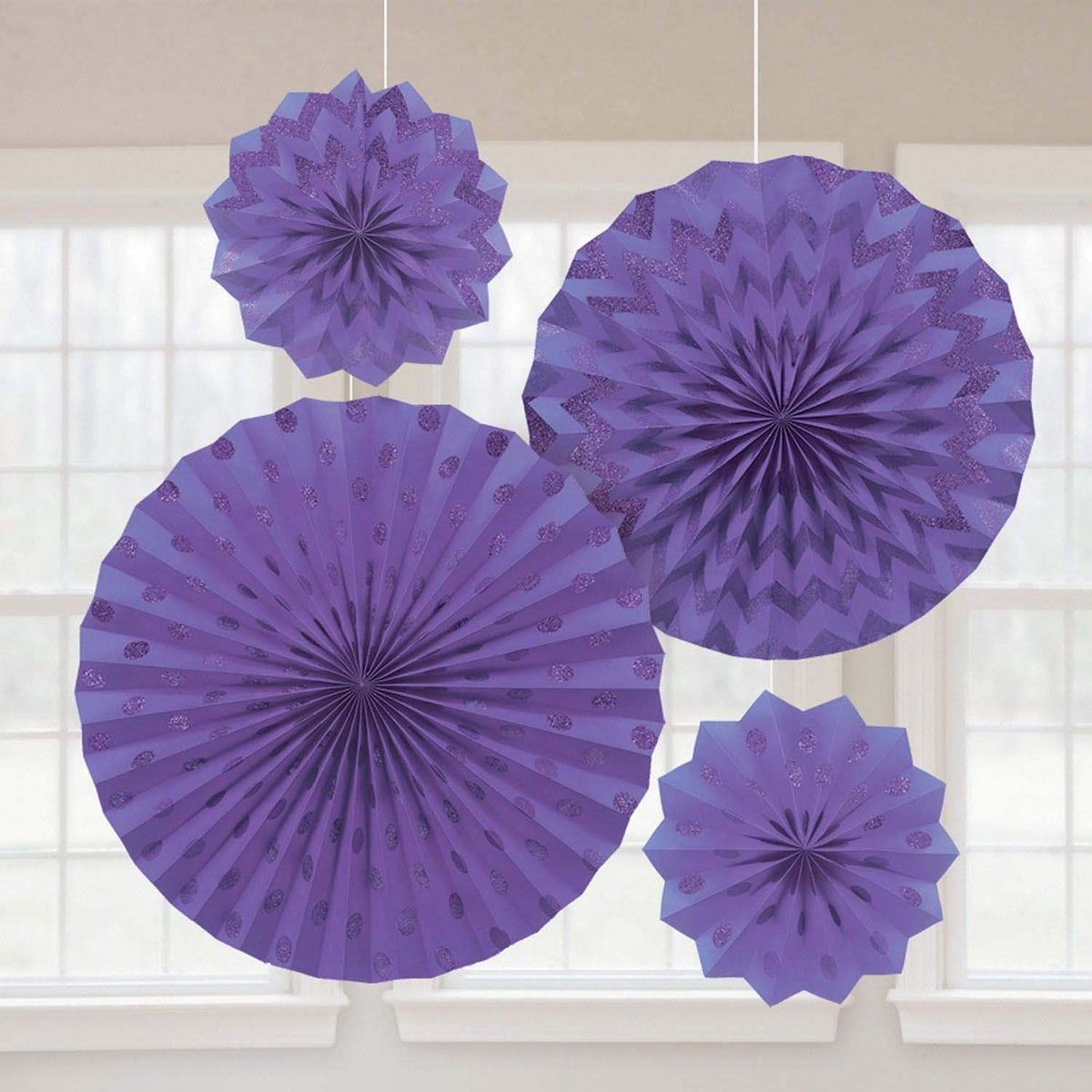 Purple Glitter Paper Fans /4
