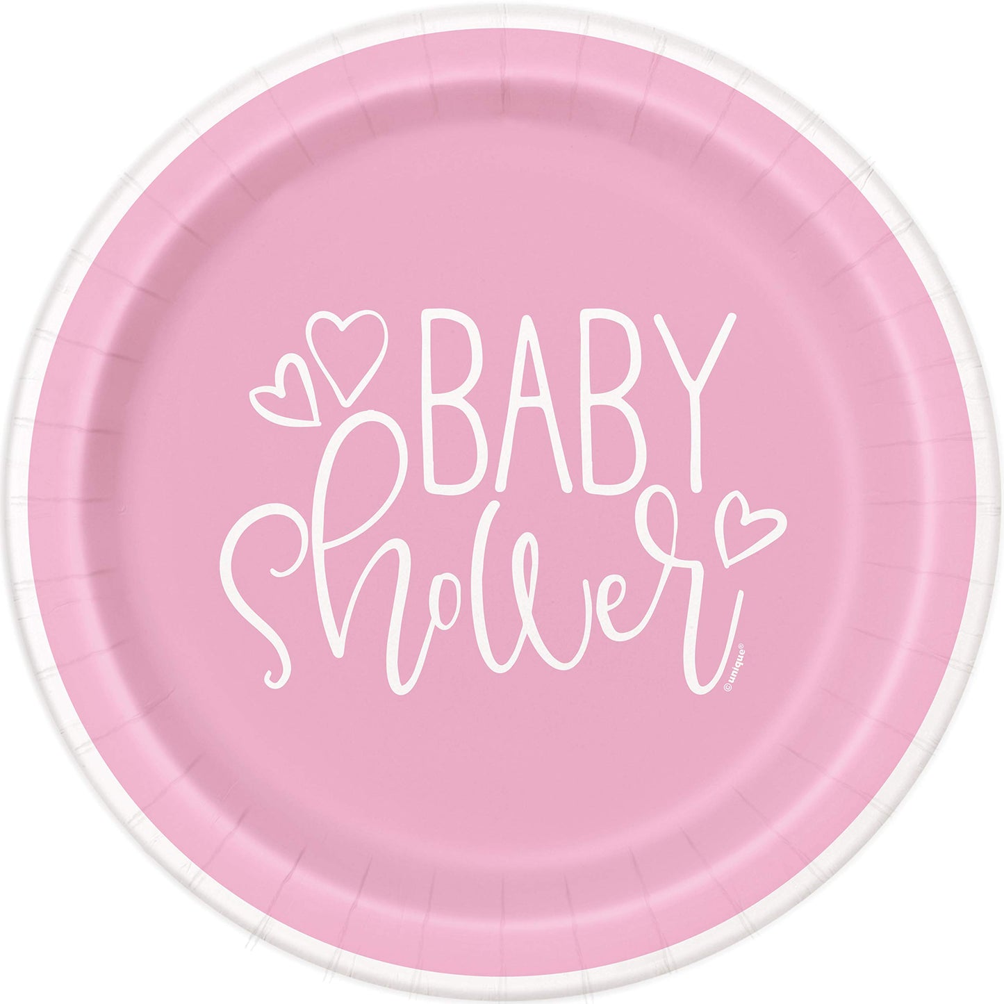 Unique 73365EU Eco-Friendly Paper Plates-23 cm-Pink Hearts Baby Shower-8 Count (Pack of 1), Multicolour