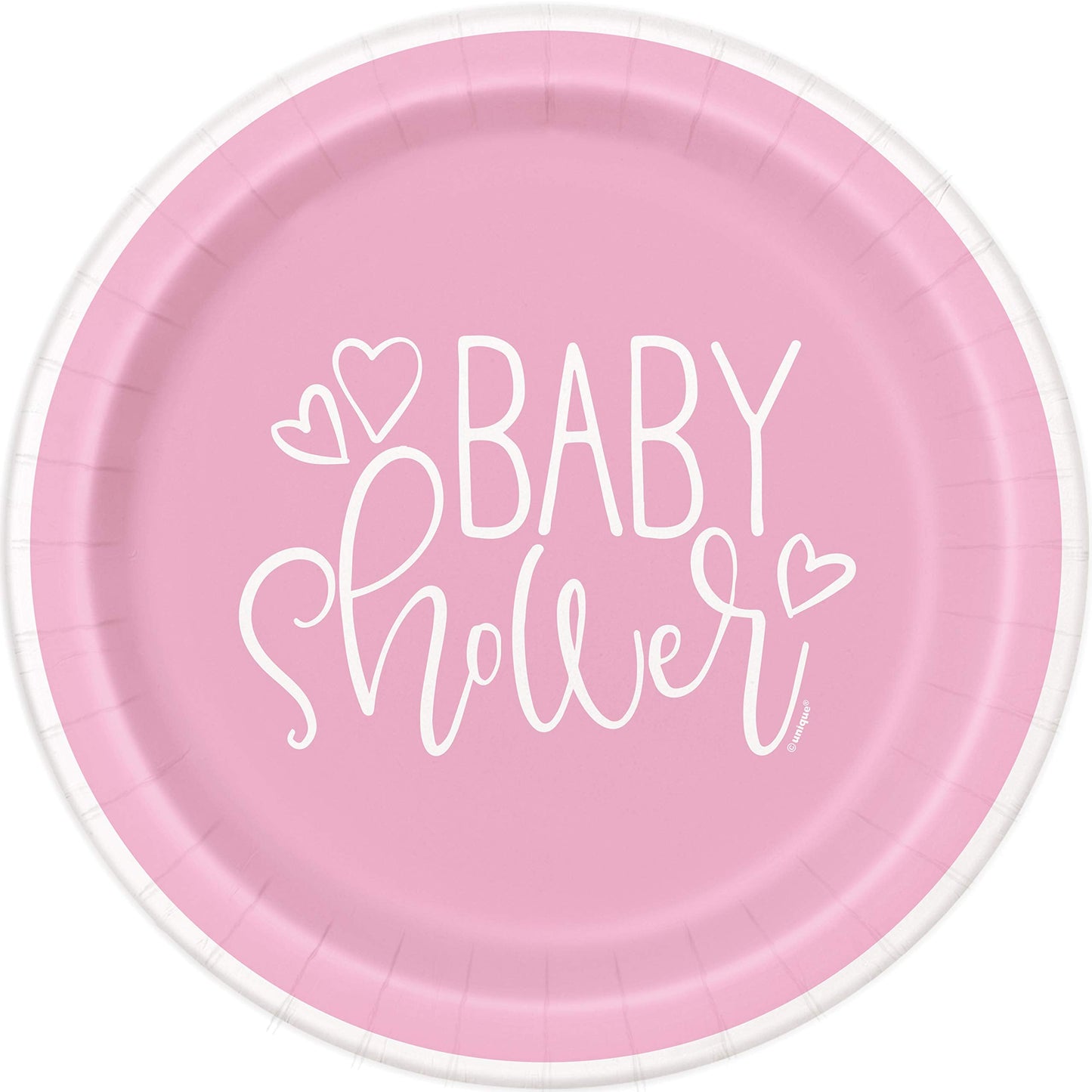 Unique Eco-Friendly Paper Plates-23 cm-Pink Hearts Baby Shower-8 Count