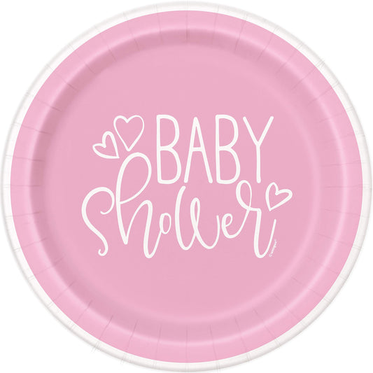 Unique Eco-Friendly Paper Plates-23 cm-Pink Hearts Baby Shower-8 Count