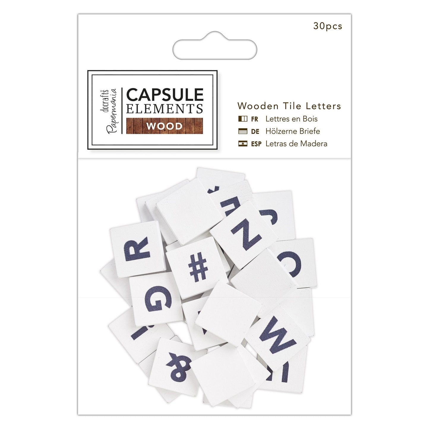 docrafts Papermania Elements Wood Wooden Tile Letters (30 Pieces)