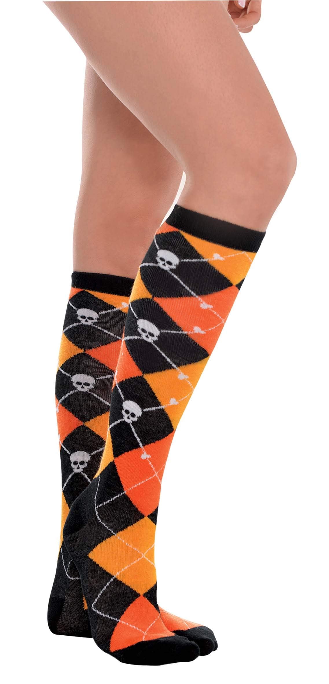 amscan - Adult Skull N Crossbones Knee High Argyle Socks - Orange