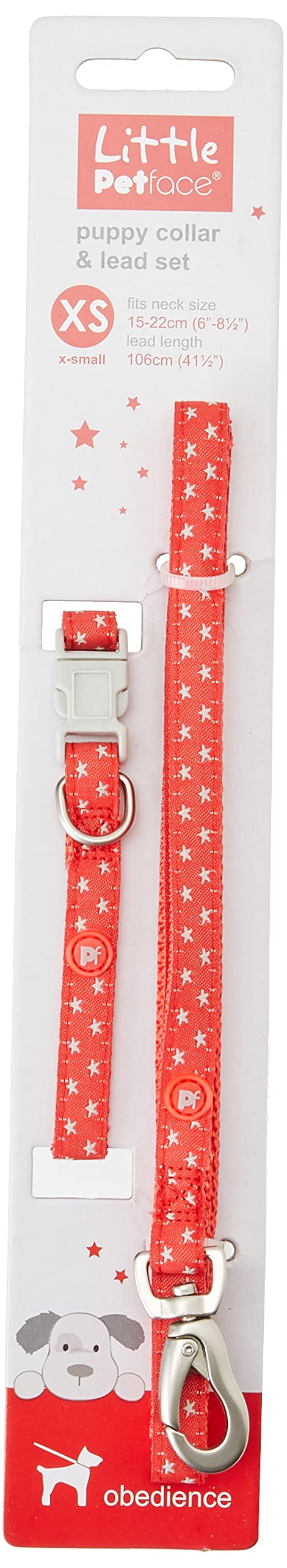 Petface Puppy Dog Collar/Lead Set, X-Small, Grey Stars