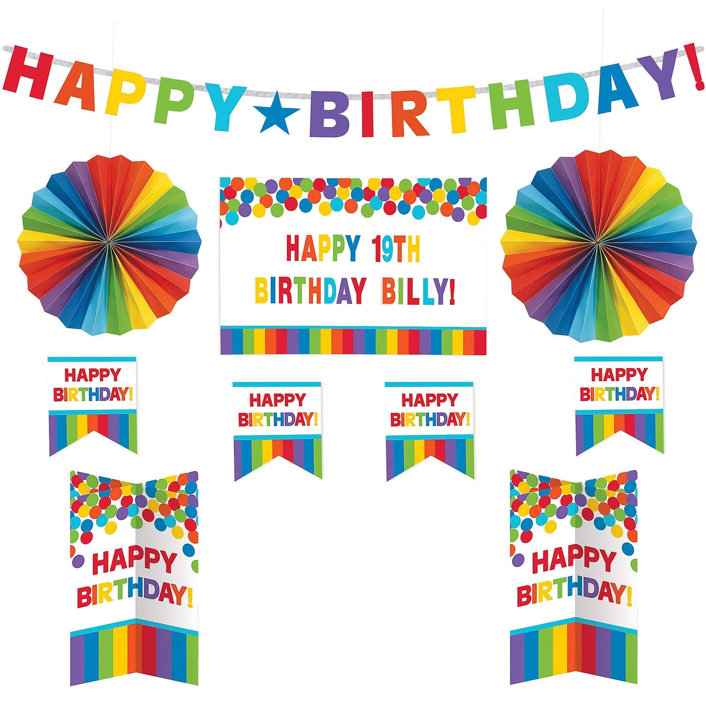 Primary Rainbow Happy Birthday Customisable Decoration Kit