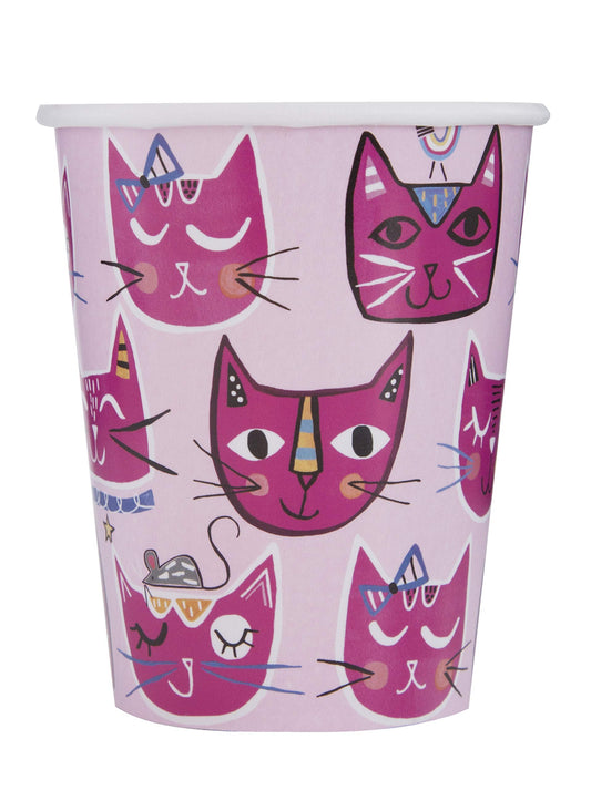 Unique 9oz Pink Cat Party Paper Cups, Pack of 8, 8 Count