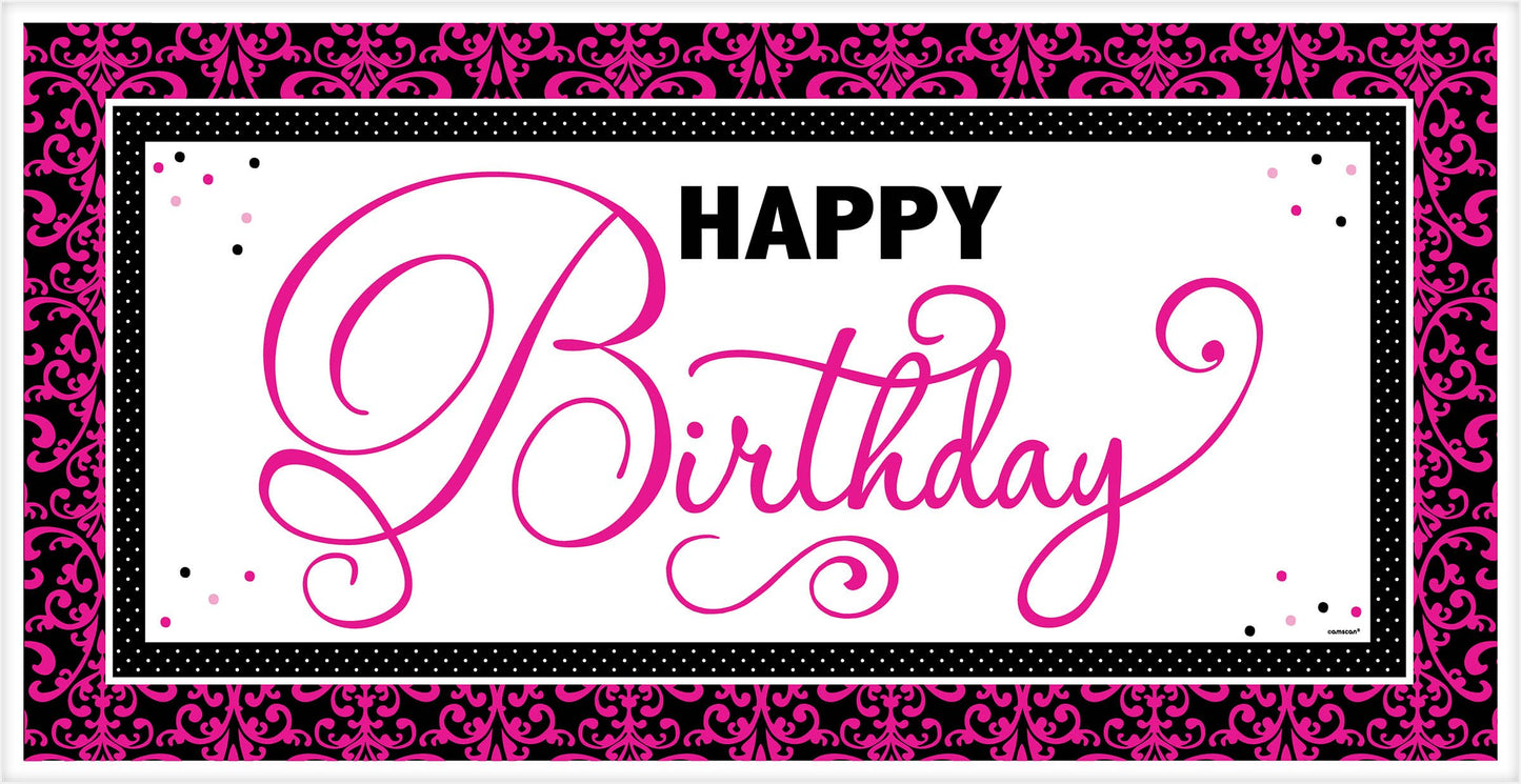 Amscan Black & Pink Happy Birthday Giant Party Banners 1.65m x 85cm