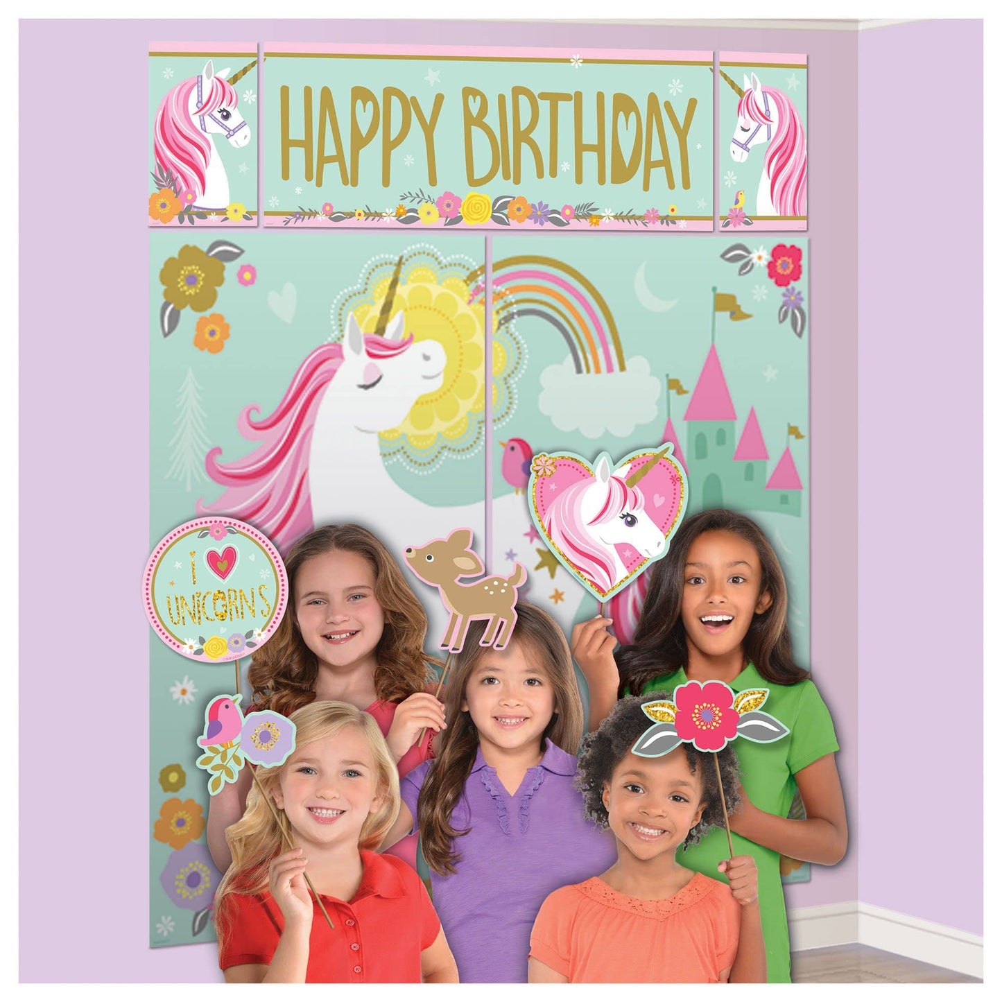 Magical Unicorn Wall Decoration with Photo Props (17 pc)