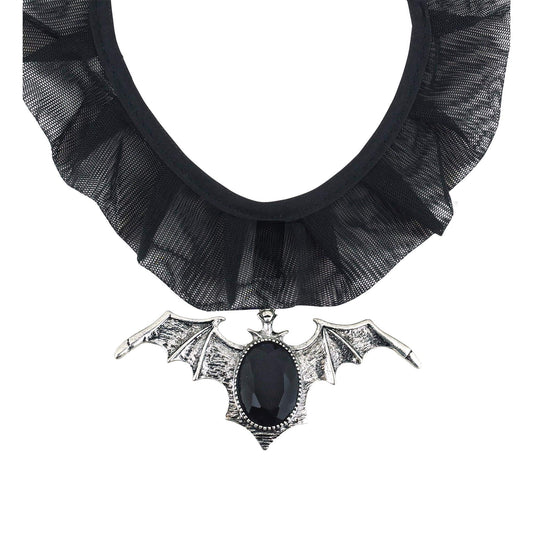 Gothic Bat Choker withBlack Gem Accessory for Superhero Fancy Dress