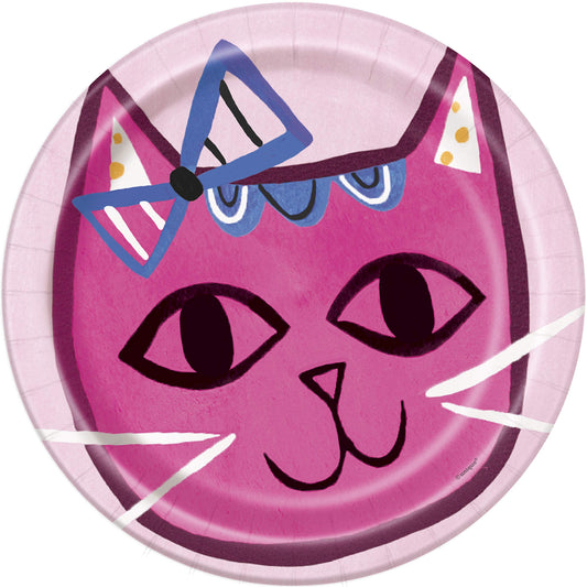 Unique Party 73245-23cm Pink Cat Party Paper Plates, Pack of 8,