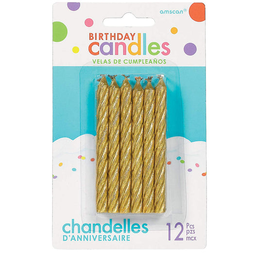 Amscan Gold Glitter Spiral Candles 8.2cm /12