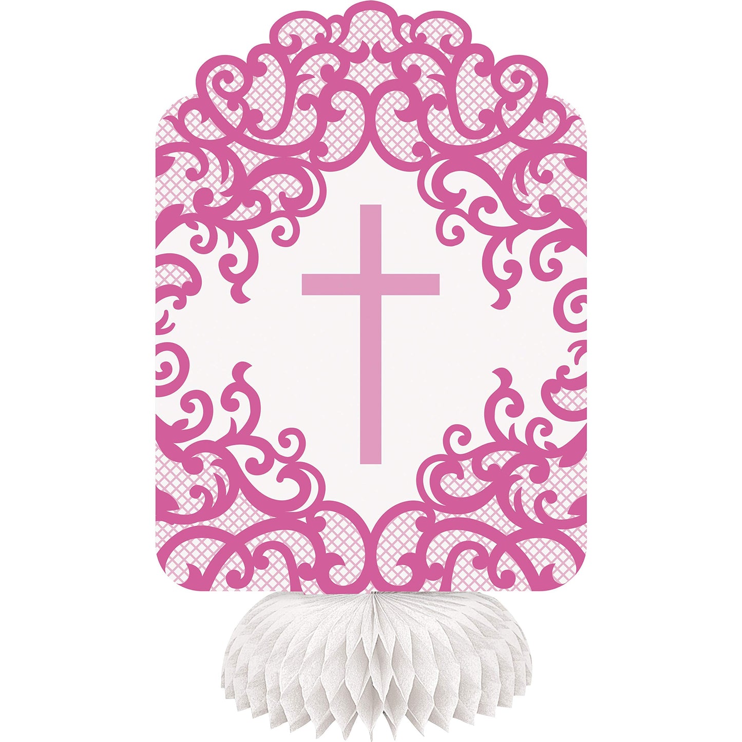 Unique Pink Holy Communion Honeycomb Table Centerpieces | 8" 3 Pcs, Cross