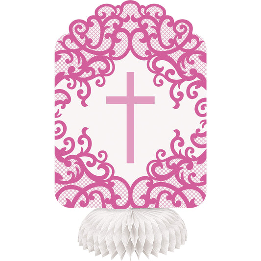 Unique Pink Holy Communion Honeycomb Table Centerpieces | 8" 3 Pcs, Cross