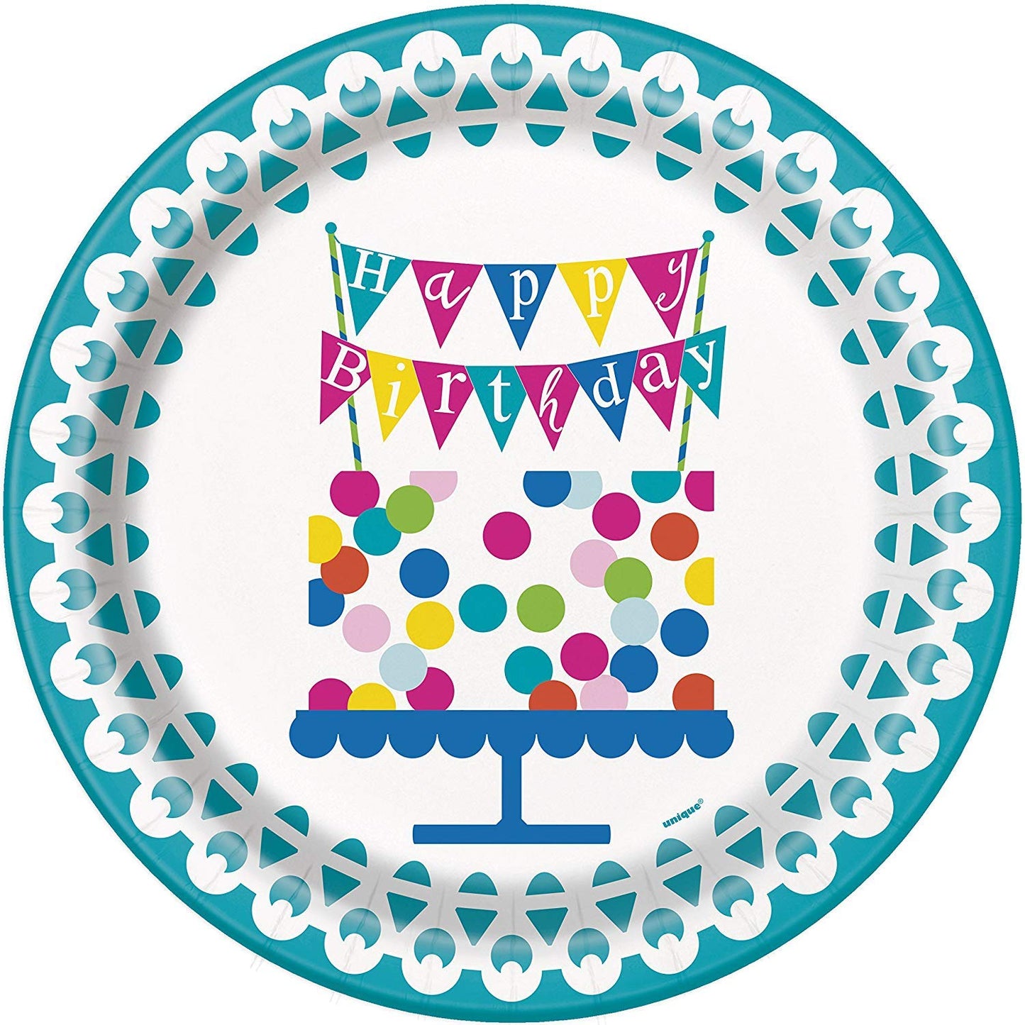 Unique Party 49605-23cm Confetti Cake Birthday Party Plates, Pack of 8