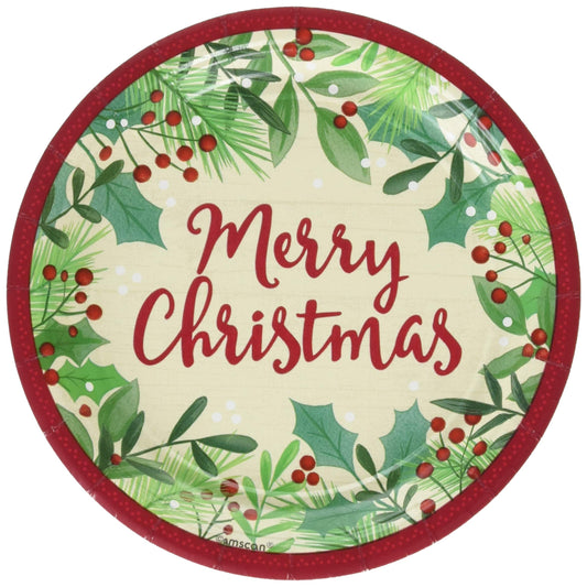 Amscan Merry Holly Day Paper Plates 17cm /8