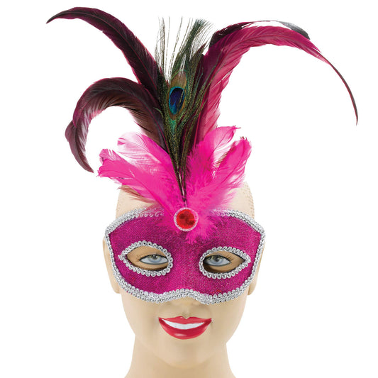 Hot Pink Glitter Feather Masquerade Eye Mask