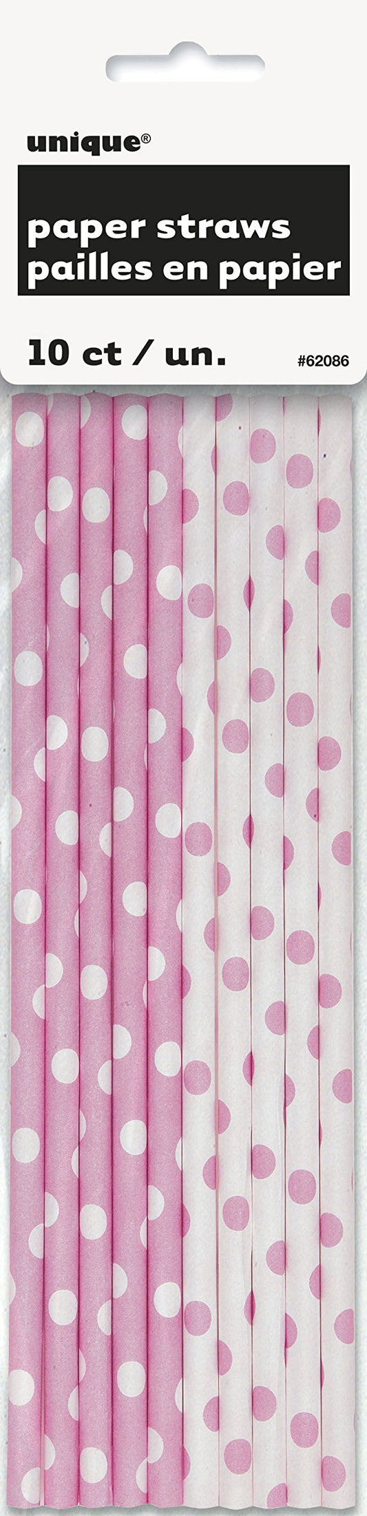 Unique Party - Baby Pink Polka Dot Paper Straws, Pack of 10