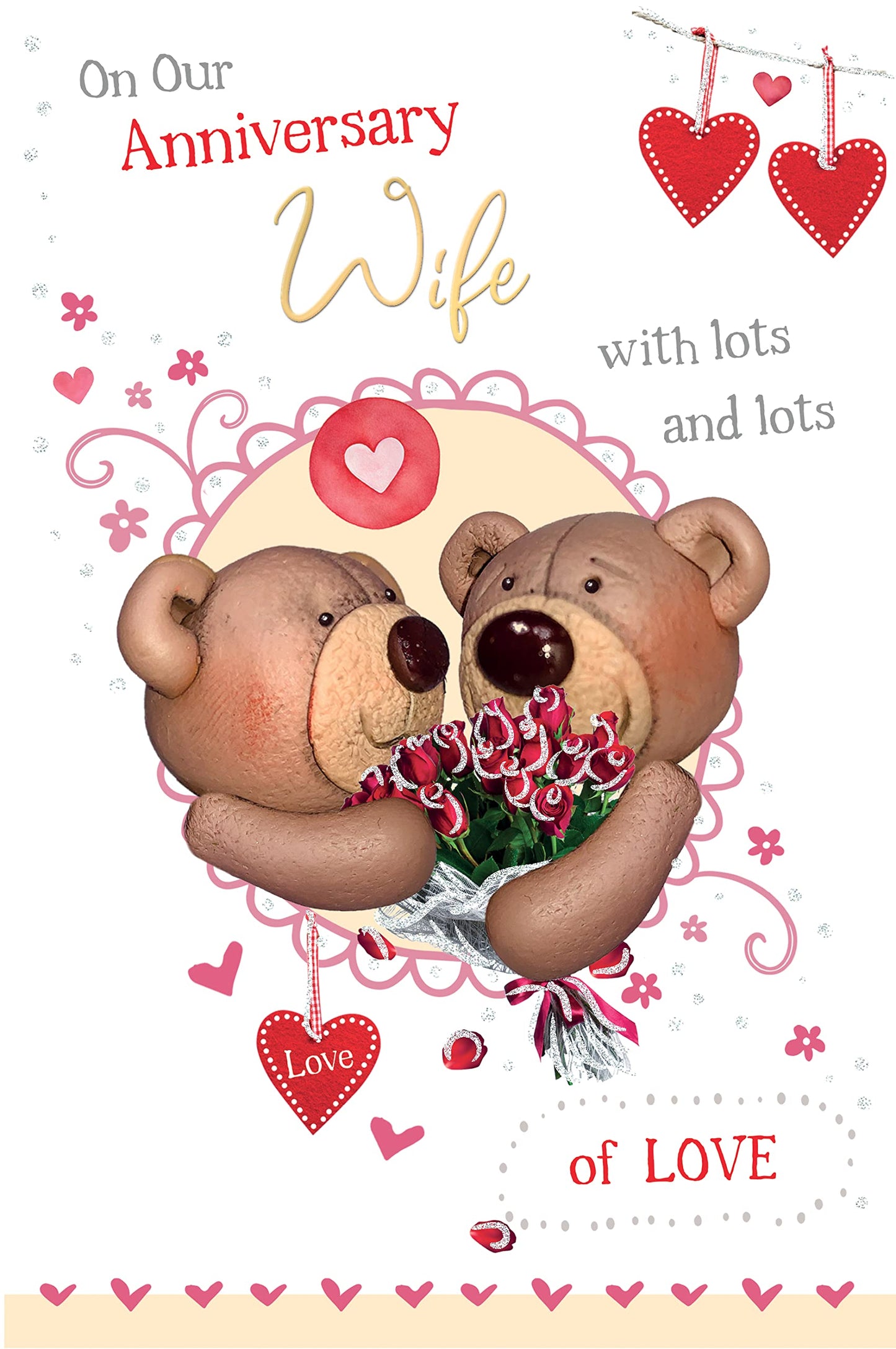 Into the Green Lovable Bear Wife Anniversary Card, Fluted Foil finish & ECO Glitter with Envelope