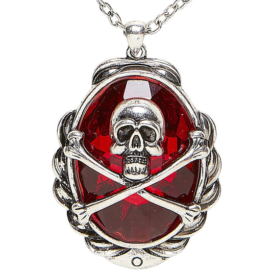 "SKULL & CROSS BONES RED GEM NECKLACE" -