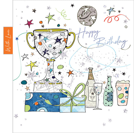 Into the Green  Trophy Birthday Card with Glitter & envelope