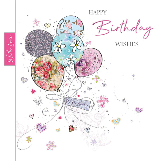 Into the Green  Balloons Birthday Card with Glitter & envelope