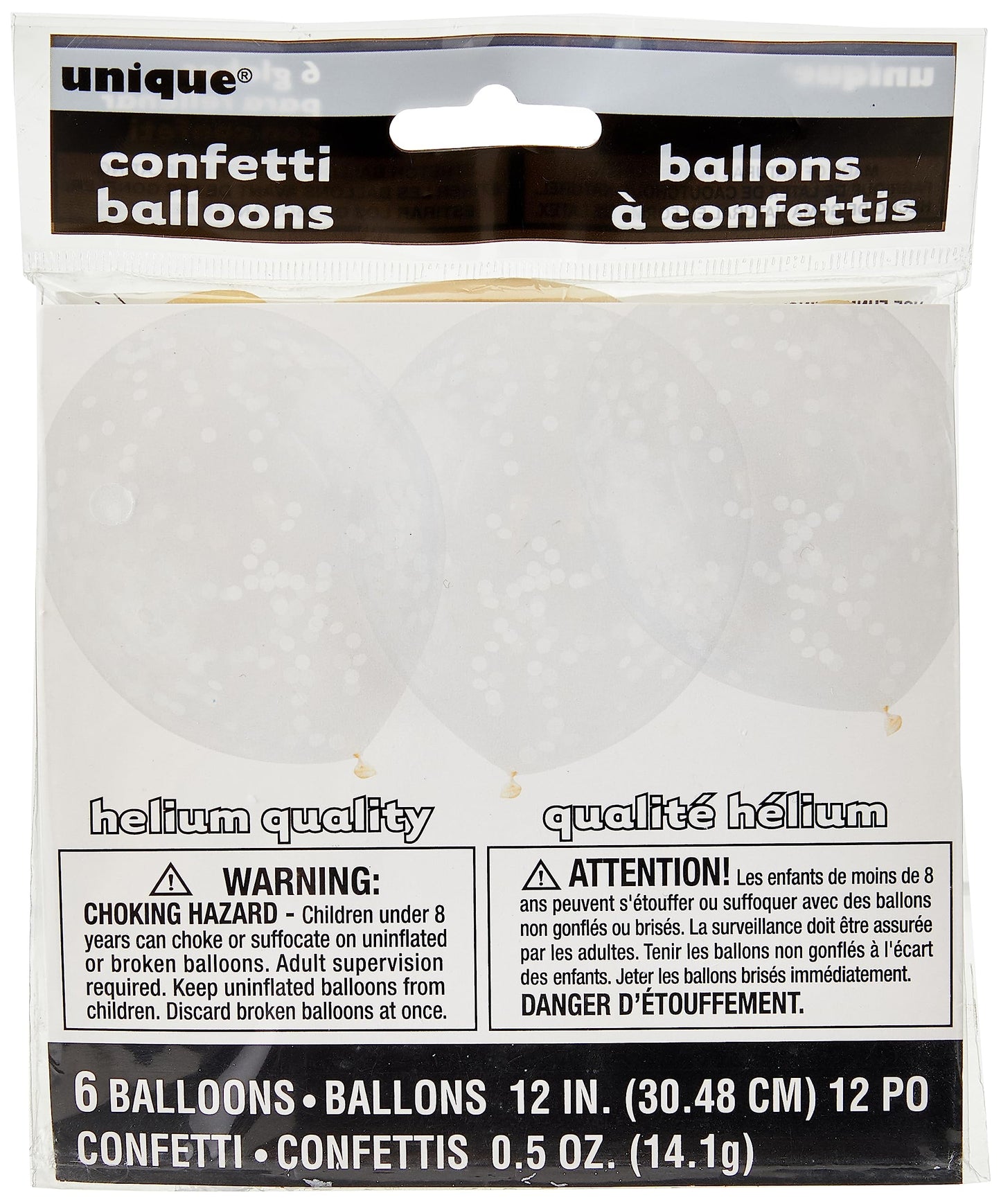 Unique Party - 12" White Confetti Balloons, Pack of 6