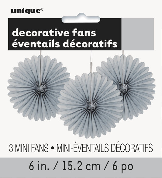 Unique Party - Mini Silver Tissue Paper Fan Decorations, Pack of 3