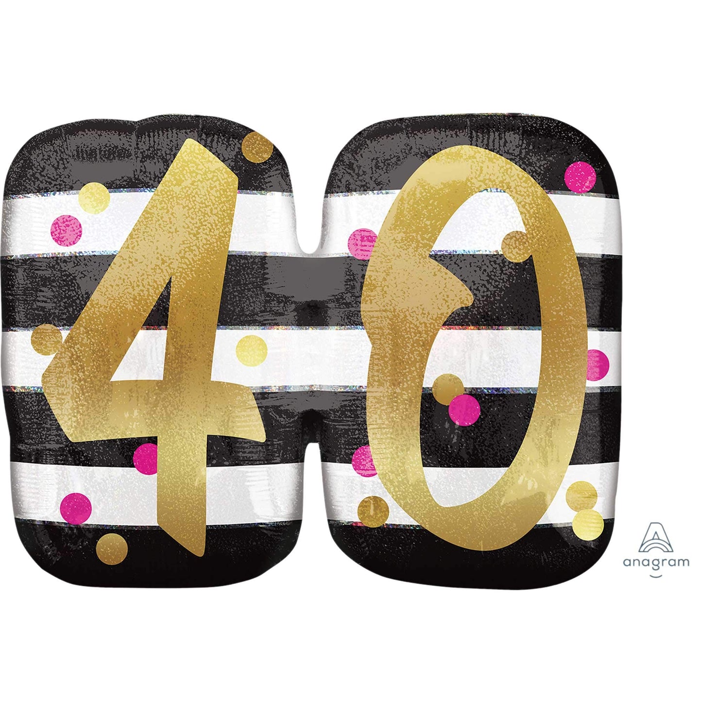 Pink & Gold 40th Birthday Holographic SuperShape Foil Balloons 25"/63cm x 22"/55cm