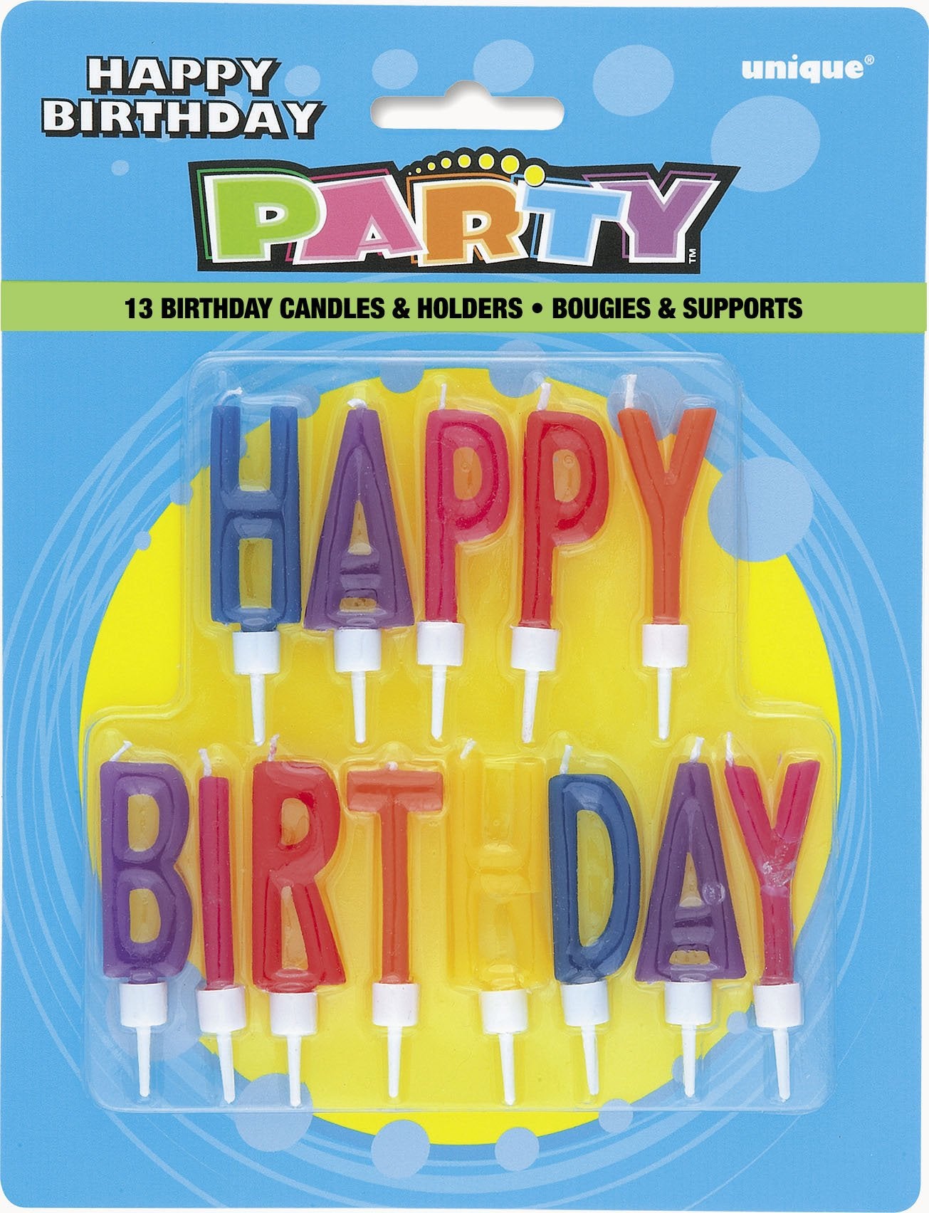 Unique Party - Letter Happy Birthday Candles in Holders, Set of 13