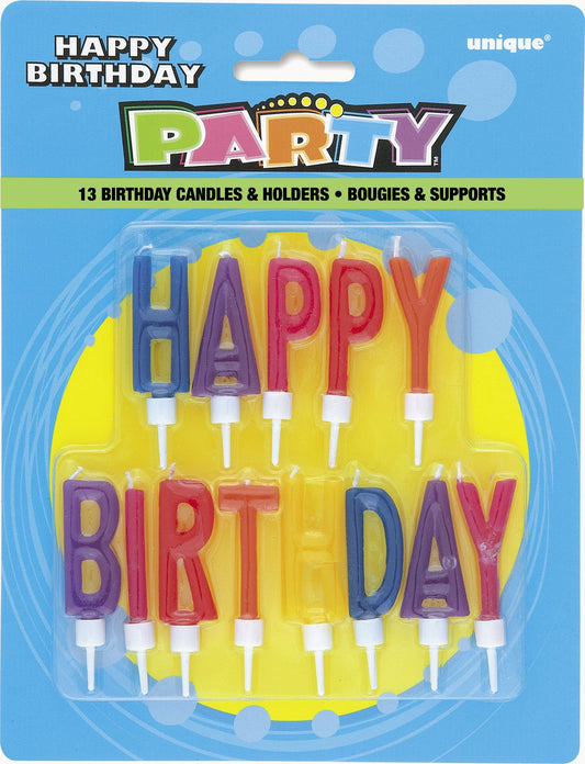 Unique Party - Letter Happy Birthday Candles in Holders, Set of 13