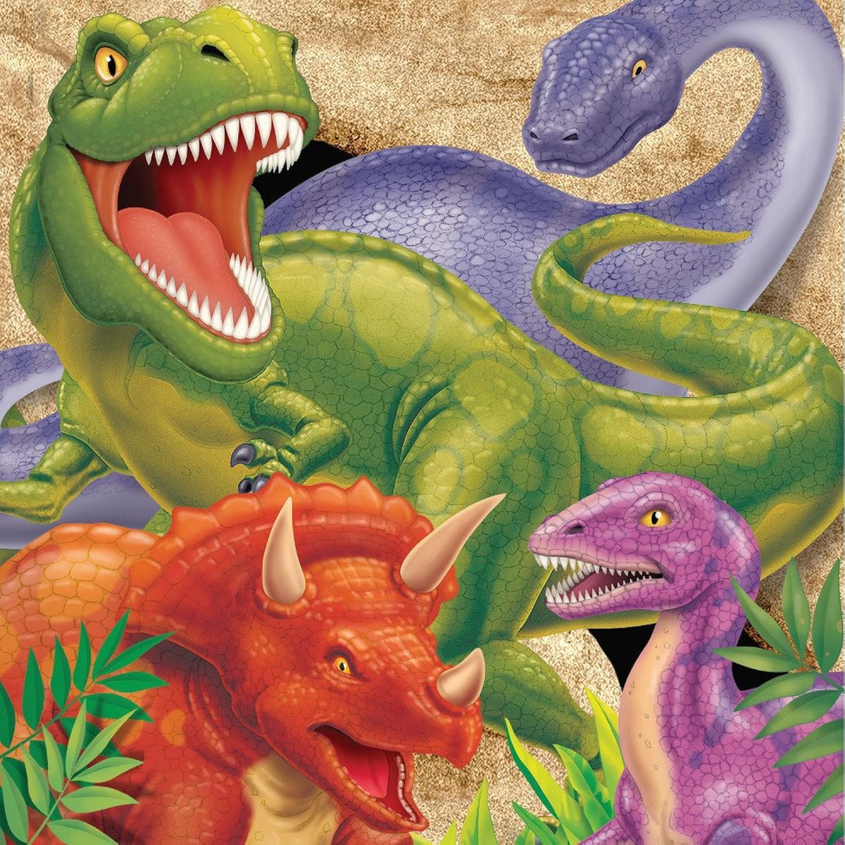 Party2u PC665012 665012 Dinosaur 3 Ply Paper Luncheon Napkins, 13"-16 Pcs, Dino Blast