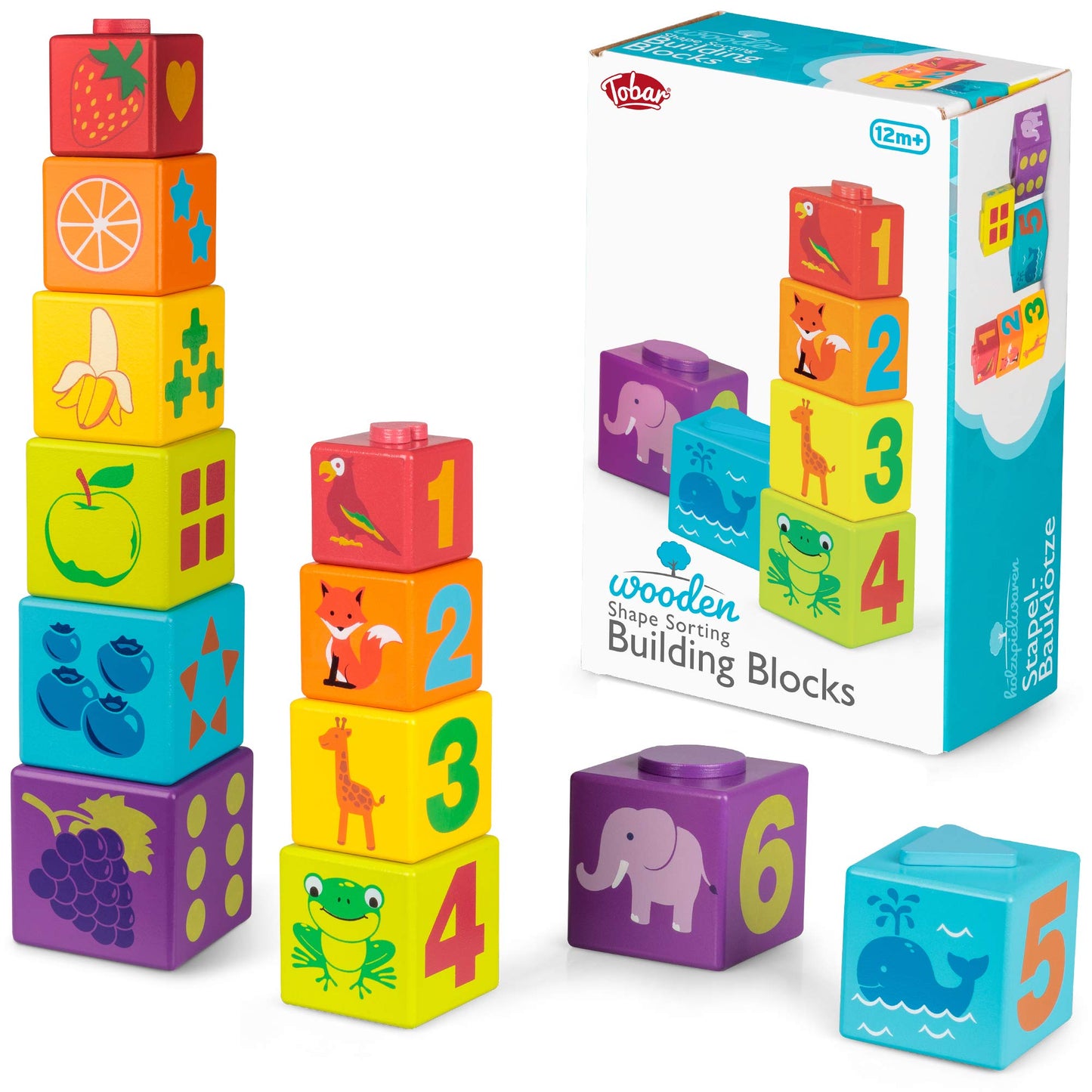 Tobar Wooden Shape Sorting Stacking Building Blocks