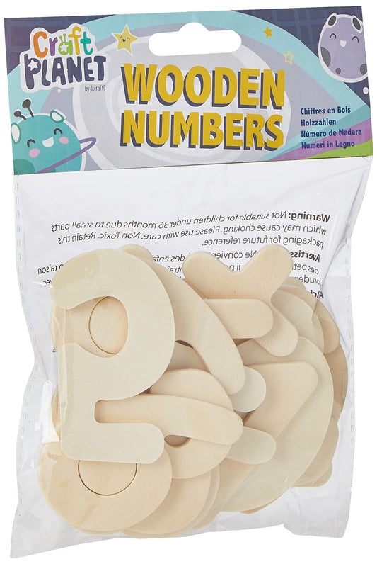 Craft Planet 20-Piece Natural Wooden Number, Beige