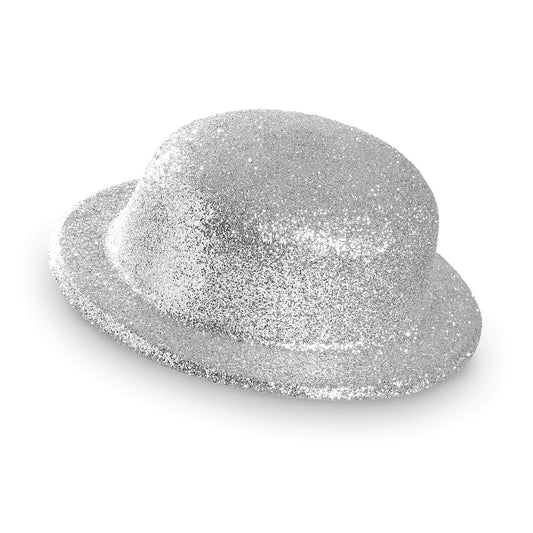 "SILVER GLITTER BOWLER HAT" -