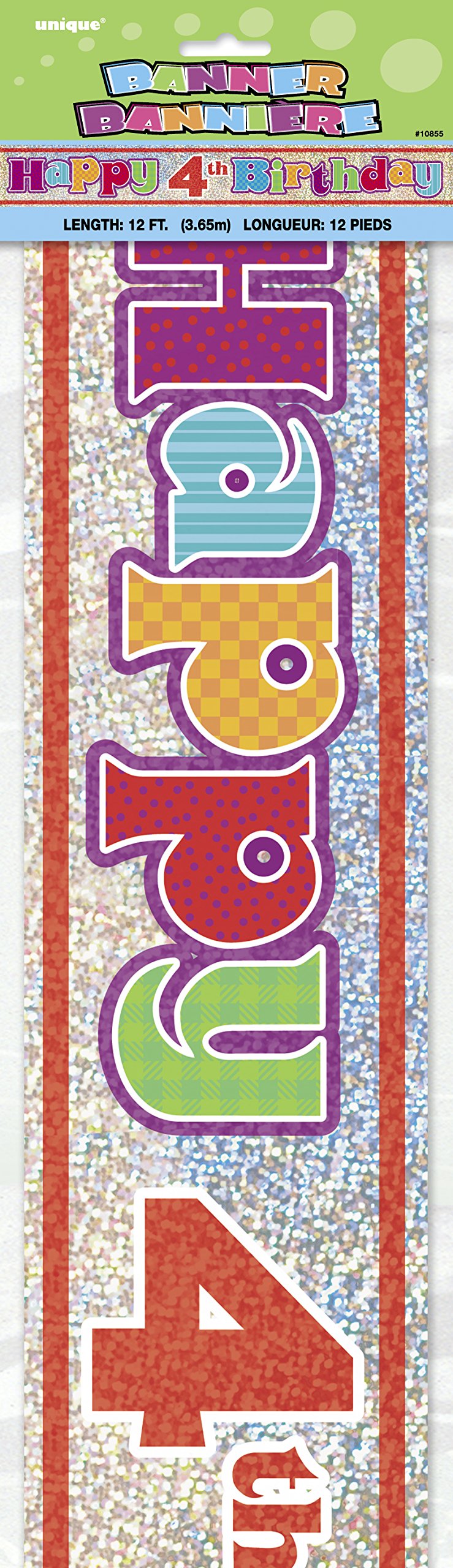 Unique Party - 12ft Prism Happy 4th Birthday Banner