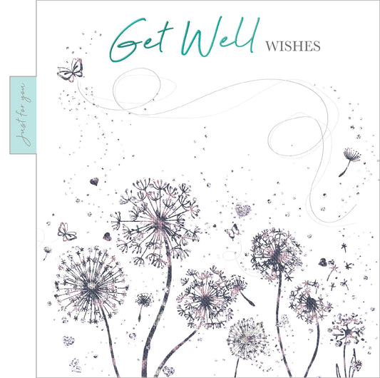 Into The Green Dandelion Get Well Card with Glitter & envelope