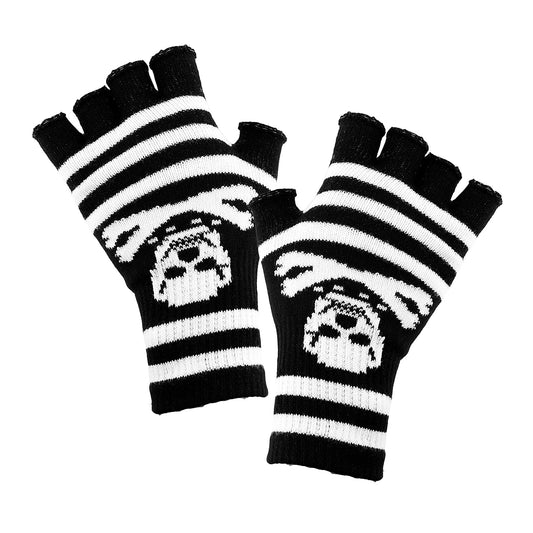 "FINGERLESS SKULL & CROSSBONES GLOVES" - (One Size Fits Most Adult)