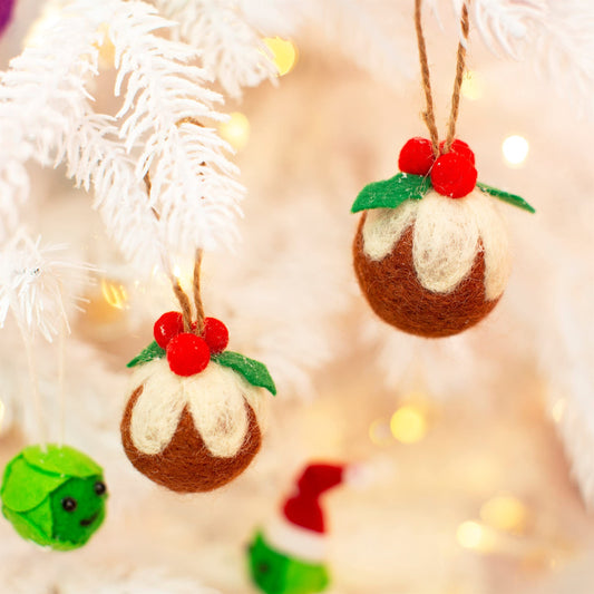 Sass & Belle Christmas Pudding Felt Hanging Decoration - Set of 2