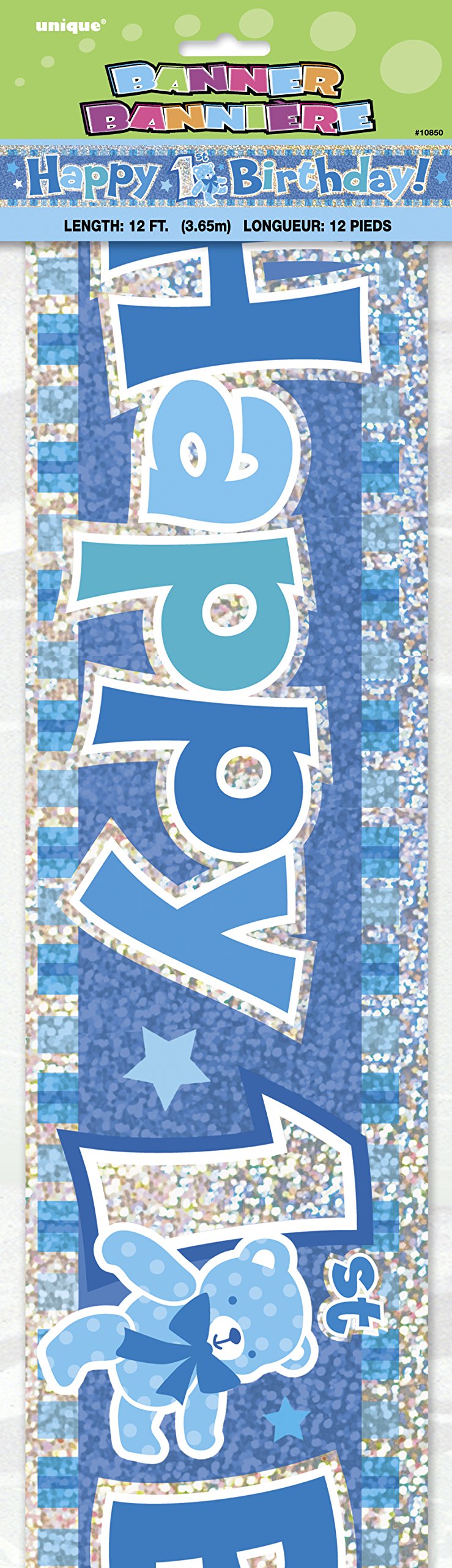 Unique 10850 1st Birthday Prismatic Banner | Blue | 1 Pc. Happy Banner-12 ft Foil