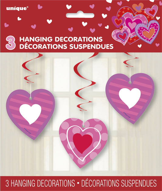 Unique Party - 66cm Hanging Swirl I Heart Valentines Decorations, Pack of 3