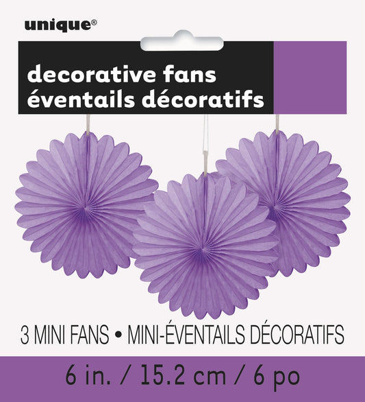 Unique Party - Mini Purple Tissue Paper Fan Decorations, Pack of 3